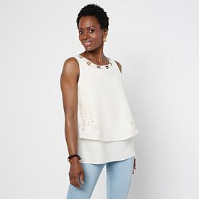 DG2 by Diane Gilman Poly CDC Flutter Tank Top with Lace Trim
