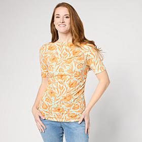 DG2 by Diane Gilman Printed Boatneck Elbow Sleeve Top
