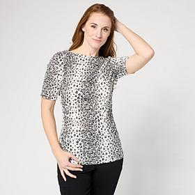 DG2 by Diane Gilman Printed Boatneck Elbow Sleeve Top