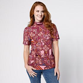 DG2 by Diane Gilman Printed Dolman Sleeve Turtleneck Top