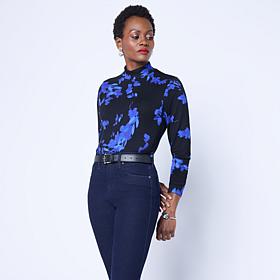 DG2 by Diane Gilman Printed Long Sleeve Mock Neck Top