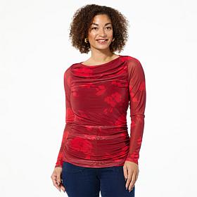 DG2 by Diane Gilman Printed Mesh Boat-Neck Top