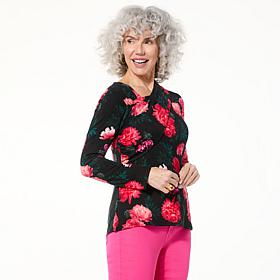 DG2 by Diane Gilman Printed Stretch Knit Asymmetric Neck Top