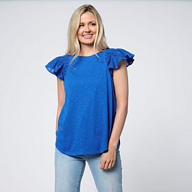 DG2 by
Diane Gilman Ruched Eyelet Flutter-Sleeve Mixed Media Tee