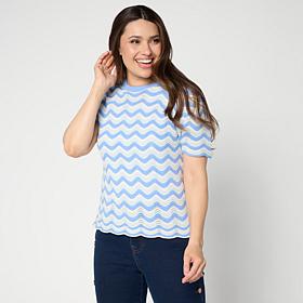 DG2 by Diane Gilman Scalloped Edge Short Sleeve Sweater