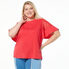 DG2 by Diane Gilman Sheer Flutter-Sleeve Top