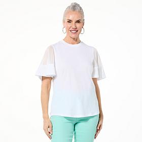 DG2 by Diane Gilman Sheer Flutter-Sleeve Top