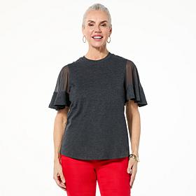 DG2 by Diane Gilman Sheer Flutter-Sleeve Top