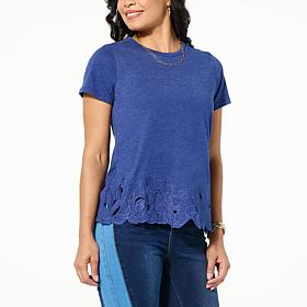 DG2 by Diane Gilman Short-Sleeve Jersey Knit Embroidered Tee