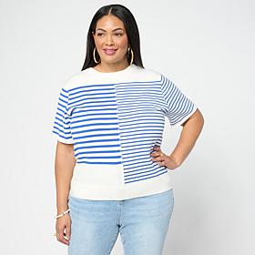 DG2 by Diane Gilman Softease Mix Stripe Short Sleeve Sweater