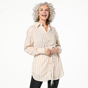 DG2 by Diane Gilman Striped Button Front Belted Tunic