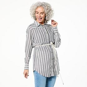 DG2 by Diane Gilman Striped Button Front Belted Tunic