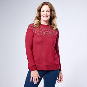 DG2 by Diane Gilman Studded Fairisle Pullover Sweater