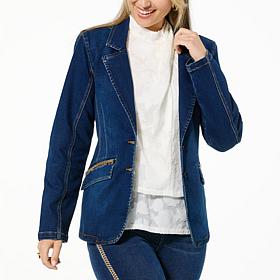 DG2 by Diane Gilman Virtual Stretch Denim Novelty Trim Blazer