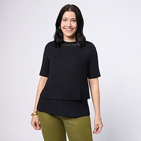 DG2 by Diane Sweater Knit Easy Top with Embellished Neckline