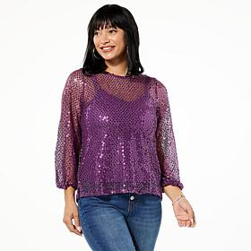 DG2 Sequin Lantern-Sleeve Top with Cami