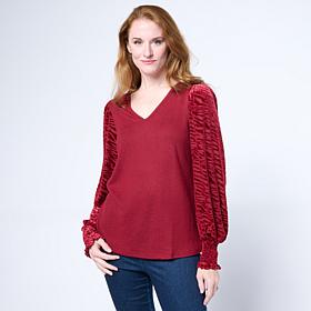 Diane Gilman Burnout Velvet Sleeve Knit Top