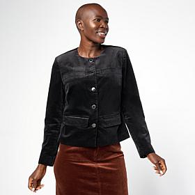 Diane Gilman Stretch Velveteen Collarless Tailored Jacket