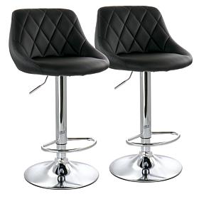 Elama 2-Piece Diamond Stitched Faux Leather Bar Stool w/ Black Base 