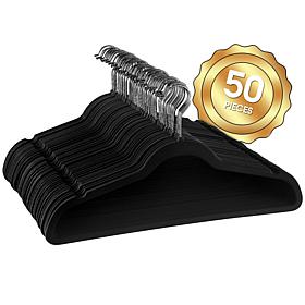 Elama Home Flocked Velvet Clothes Hangers w/ Swivel Hooks 50Pk, Black