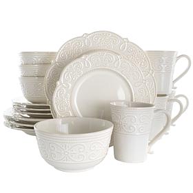 Elama Luna 16 Piece Embossed Scalloped Stoneware Dinnerware Set in ...