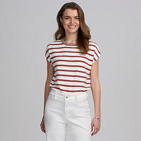 Elle Get the Look Striped Knit Top with Embellishment