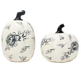 Emryn House Set of 2 Floral Pattern Ceramic Pumpkins