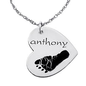 Engraved Name & Footprint Heart Pendant and Chain