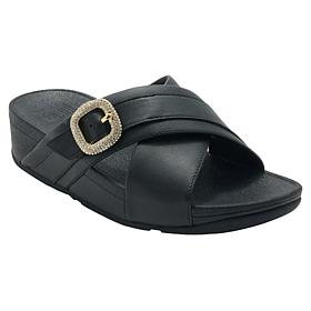 FitFlop Lulu Crystal-Buckle Leather Cross Slides
