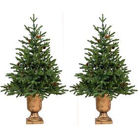 Fraser Hill Farm 3' Noble Fir Artificial Tree w Metallic Urn Base 2-pk