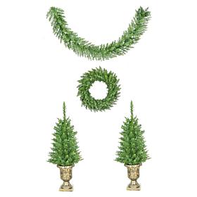 Fraser Hill Farm 4-Pc Pre-Lit Christmas Porch Décor Set with 2 Pott...