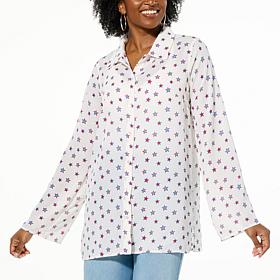 G by Giuliana Americana Printed Crepe Button-Up Blouse