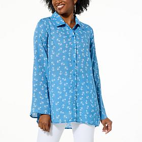 G by Giuliana Americana Printed Crepe Button-Up Blouse