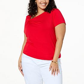 G by Giuliana Asymmetric Knotted Neck Jersey Knit Top