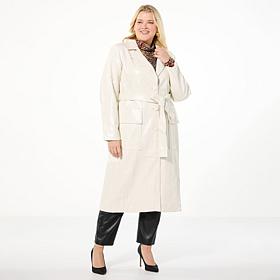 G by Giuliana Black Label Croco-Embossed Faux Leather Trench Coat