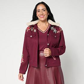 G by Giuliana Black Label Cropped G-Soft Denim Jacket with Embroidery