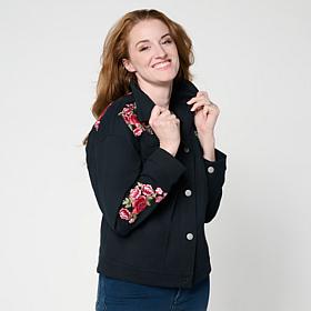 G by Giuliana Black Label Cropped G-Soft Denim Jacket with Embroidery