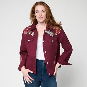 G by Giuliana Black Label Cropped G-Soft Denim Jacket with Embroidery