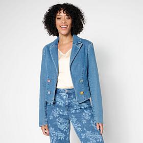 G by Giuliana Black Label Denim Jacket with Jewel Buttons