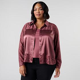 G by Giuliana Black Label Knit Lace Satin Blouse