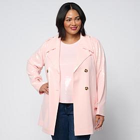 G by Giuliana Black Label Sequin Double-Breasted Trench Coat