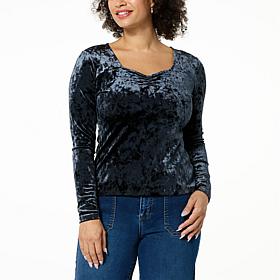G by Giuliana Black Label Sweetheart Neck Velour Knit Top