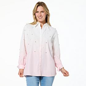 G by Giuliana Black Label Woven Dip Dye Button-Up Shirt
