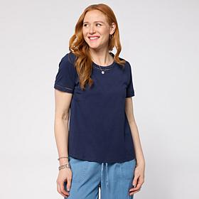 G by Giuliana Cotton Modal Short-Sleeve Top with Trim
