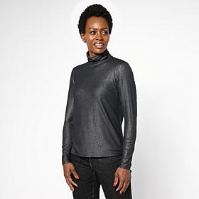 G by Giuliana Ecoluxe Foiled Knit Turtleneck Top
