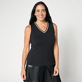 G by Giuliana EcoLuxe Tank Top with Striped Neckline