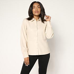 G by Giuliana Faux Leather Button-Front Peplum Top