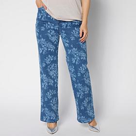 G by Giuliana Floral Laser-Print Denim Wide-Leg Jean
