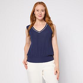 G by Giuliana Knit Sleeveless Tank Top with Contrast Piping
