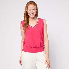 G by Giuliana Knit Sleeveless Tank Top with Contrast Piping